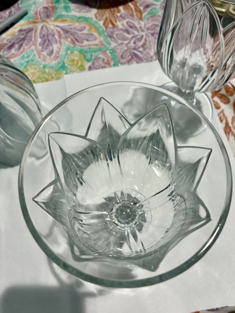 Vintage French Crystal Tulip Water Goblet Set of4. Raised fluted leaf. 14 oz. EC